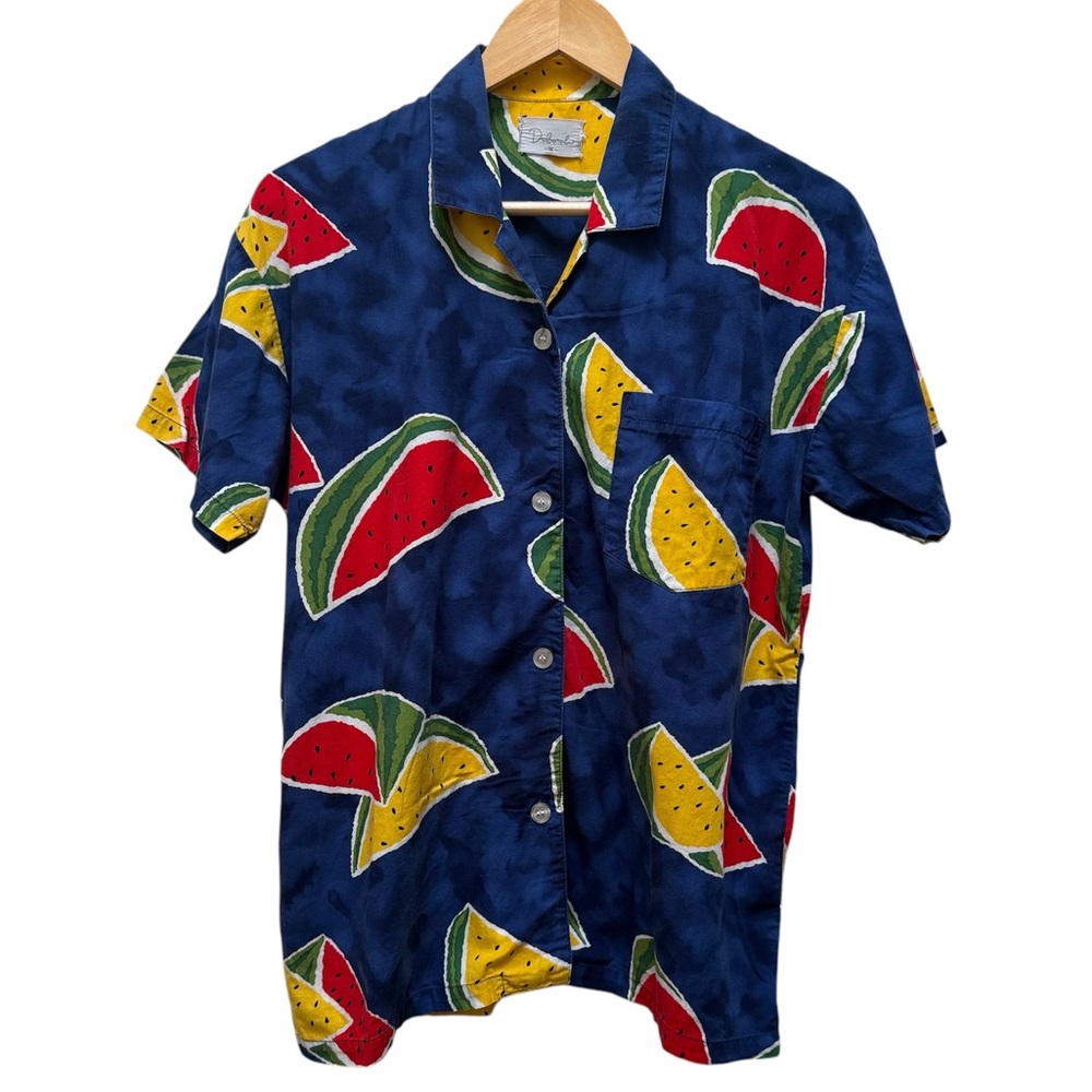 DEBORAH Watermelon Short Sleeve Button Down Shirt Size M